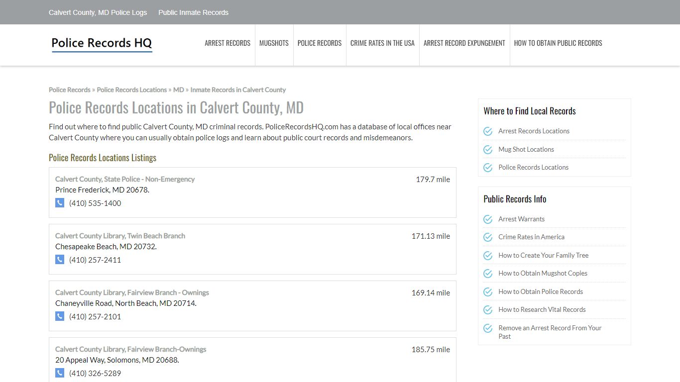 Calvert County, MD Police Logs - Public Inmate Records