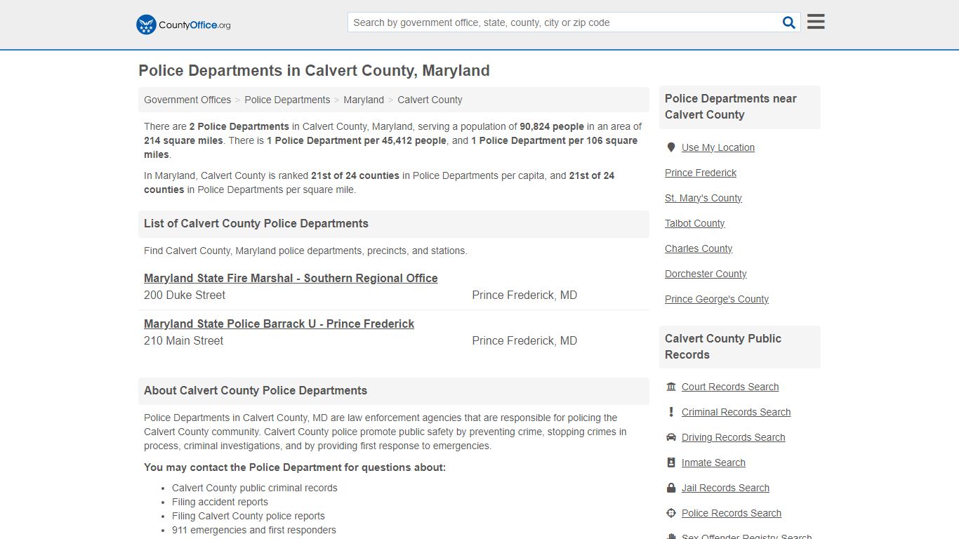 Police Departments - Calvert County, MD (Arrest Records & Police Logs)